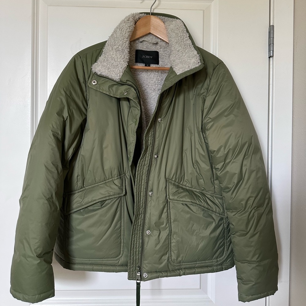 J. Crew Women’s Olive Green Oversized Puffer Bomber Jacket